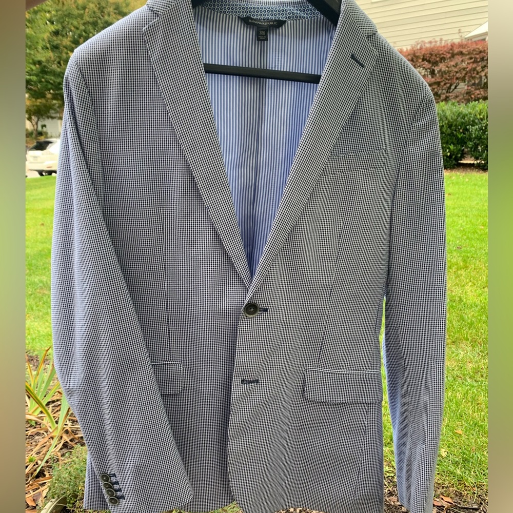 NWOT- Banana Republic 38R Blazer - Blue & White Gingham